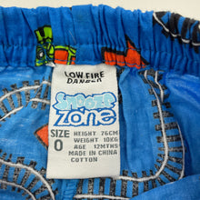 Load image into Gallery viewer, Boys Snooze Zone, lightweight cotton pyjama shorts, trains, EUC, size 0,