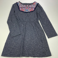 Load image into Gallery viewer, Girls Milkshake, navy stripe cotton long sleeve dress, GUC, size 8, L: 63cm