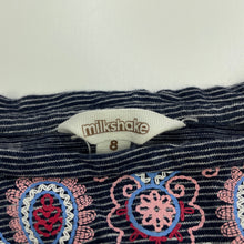 Load image into Gallery viewer, Girls Milkshake, navy stripe cotton long sleeve dress, GUC, size 8, L: 63cm