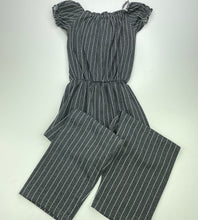 Load image into Gallery viewer, Girls Sellfie Kids, grey & white stripe jumpsuit, Inside leg: 43cm, FUC, size 8,