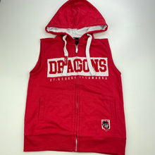 Load image into Gallery viewer, unisex NRL Supporter, St George Dragons sleeveless hooded top, small marks on front, FUC, size 7,