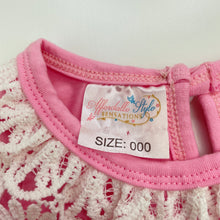 Load image into Gallery viewer, Girls Affordable Style Sensations, bodysuit / romper, lace trim, FUC, size 000,