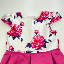 Load image into Gallery viewer, Girls Fashion Classic, lined colourful floral party dress, armpit to armpit: 33cm, small mark back waist, FUC, size 7-8, L: 64cm