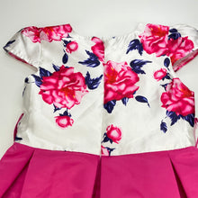 Load image into Gallery viewer, Girls Fashion Classic, lined colourful floral party dress, armpit to armpit: 33cm, small mark back waist, FUC, size 7-8, L: 64cm