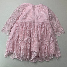 Load image into Gallery viewer, Girls Bardot Junior, pink floral lace party dress, EUC, size 00, L: 38cm
