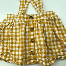 Load image into Gallery viewer, Girls Baby Baby, mustard check cotton suspender skirt, elasticated, GUC, size 00,