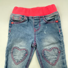Load image into Gallery viewer, Girls Baby Berry, blue stretch denim pants, elasticated, FUC, size 00,