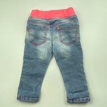 Load image into Gallery viewer, Girls Baby Berry, blue stretch denim pants, elasticated, FUC, size 00,