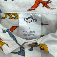 Load image into Gallery viewer, Boys Baby Berry, lightweight cotton short sleeve shirt, dinosaurs, EUC, size 0,