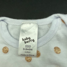 Load image into Gallery viewer, Girls Baby Berry, white cotton & gold spot bodysuit / romper, EUC, size 000,