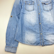 Load image into Gallery viewer, Girls Zara, chambray cotton long sleeve shirt, poppers, FUC, size 11-12,