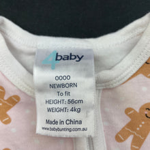 Load image into Gallery viewer, Girls 4 Baby, cotton zip romper, gingerbread men, FUC, size 0000,