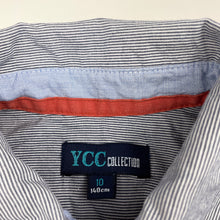 Load image into Gallery viewer, Boys YCC Collection, navy stripe cotton long sleeve shirt, GUC, size 10,