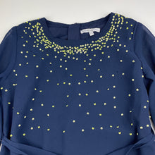 Load image into Gallery viewer, Girls French Connection, lined navy party dress, missing sequins, FUC, size 8-9, L: 67cm