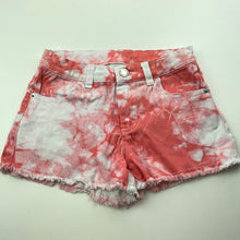 Load image into Gallery viewer, Girls 1964 Denim Co, tie dyed stretch denim shorts, W: 27.5cm across, FUC, size 8,