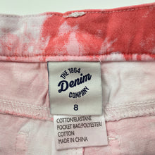 Load image into Gallery viewer, Girls 1964 Denim Co, tie dyed stretch denim shorts, W: 27.5cm across, FUC, size 8,