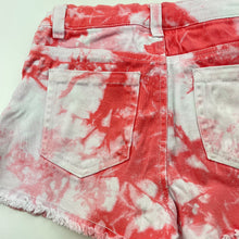 Load image into Gallery viewer, Girls 1964 Denim Co, tie dyed stretch denim shorts, W: 27.5cm across, FUC, size 8,