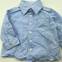 Load image into Gallery viewer, Boys Bebe by Minihaha, checked lightweight cotton long sleeve shirt, EUC, size 6 months,