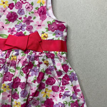 Load image into Gallery viewer, Girls Blue Sky, floral cotton party dress, matching hat, EUC, size 0, L: 42cm