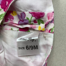 Load image into Gallery viewer, Girls Blue Sky, floral cotton party dress, matching hat, EUC, size 0, L: 42cm
