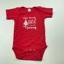 Load image into Gallery viewer, unisex Laughing Giraffe, red cotton Christmas bodysuit / romper, GUC, size 0,
