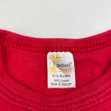 Load image into Gallery viewer, unisex Laughing Giraffe, red cotton Christmas bodysuit / romper, GUC, size 0,