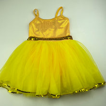 Load image into Gallery viewer, Girls A WISH COME TRUE, gold & yellow tutu leotard dress, EUC, size 6-7, L: 53cm