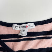 Load image into Gallery viewer, Girls Charlie & Me, pink & navy stripe cotton long sleeve top, GUC, size 8,