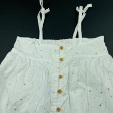 Load image into Gallery viewer, Girls Cotton On, lined white & gold cotton summer dress, EUC, size 8, L: 75cm