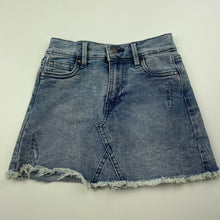 Load image into Gallery viewer, Girls Cotton On, distressed stretch denim skirt, adjustable, L: 26cm, FUC, size 4,
