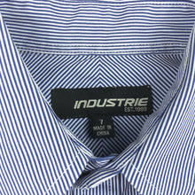 Load image into Gallery viewer, Boys Industrie, navy and white stripe cotton long sleeve shirt, EUC, size 7