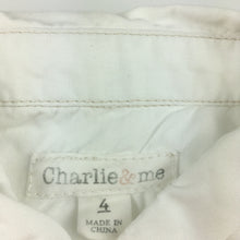 Load image into Gallery viewer, Boys Charlie & Me, white cotton shirt with button roll-tab sleeve, GUC, size 4