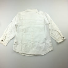 Load image into Gallery viewer, Boys Charlie & Me, white cotton shirt with button roll-tab sleeve, GUC, size 4