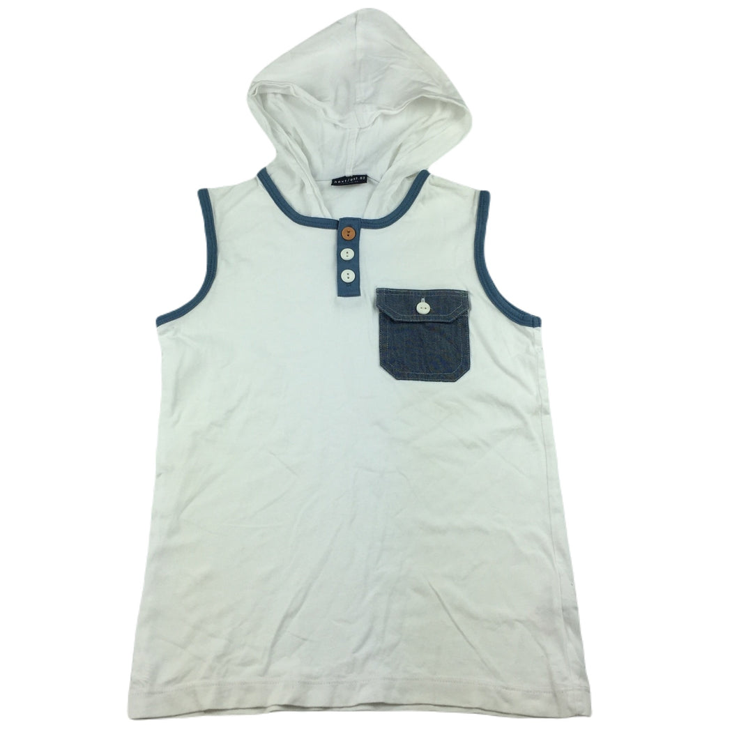 Next white cotton sleeveless hoodie t-shirt, size 7, Pre-loved