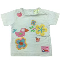 Load image into Gallery viewer, Baby Kids white cotton t-shirt / top, Bird &amp; Flower, size 00, Pre-loved