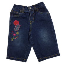 Load image into Gallery viewer, Hundreds + Thousands embroidered denim jeans, elasticated waist, size 00, Pre-loved