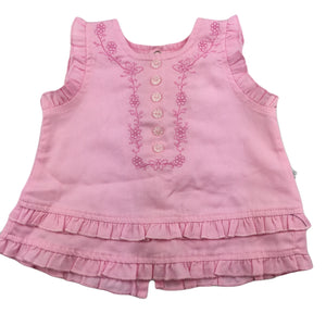 Papoose Layette cute pink embroidered top, size 0000, Pre-loved