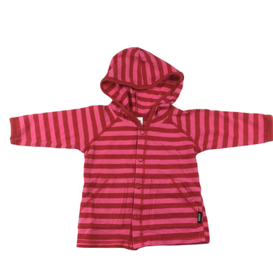 Bonds red & pink stripe long sleeve hooded t-shirt / top, size 000, Pre-loved