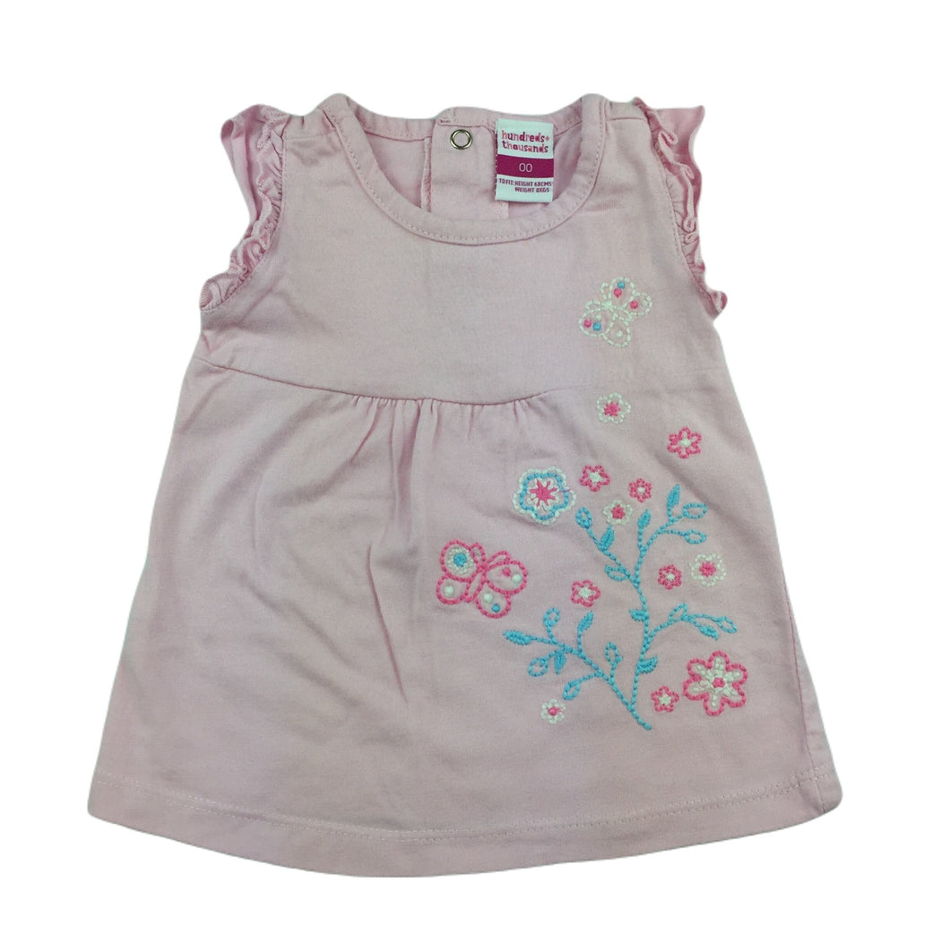 H+T pretty pink cotton embroidered top, size 00, Pre-loved