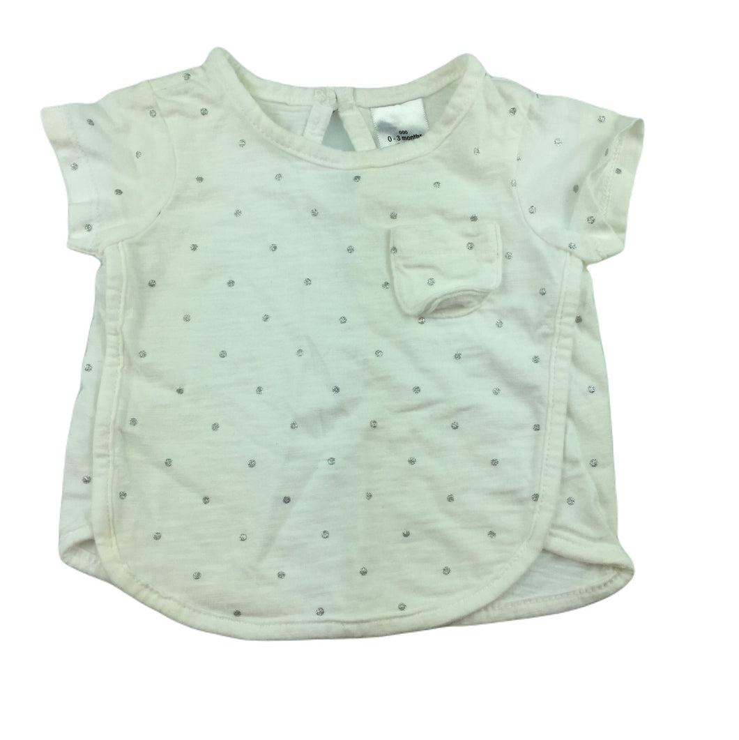 Target white cotton & silver spot t-shirt / top, size 000, Pre-loved