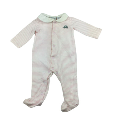 Baby World soft stretchy pink & white stripe coverall / romper, size 000, Pre-loved