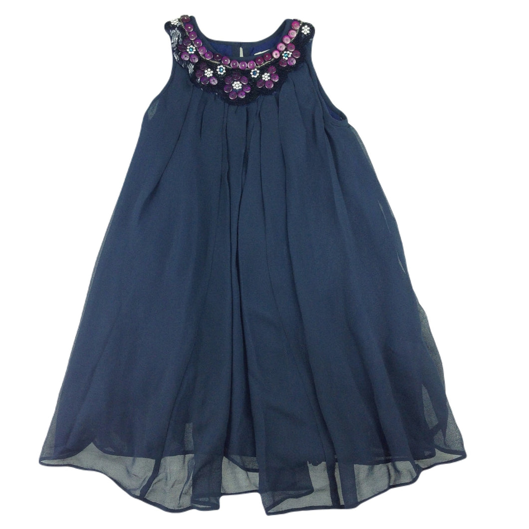 Fresh Baked navy swing party dress, sequins & beads, size 4, Pre-loved