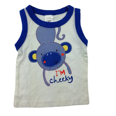 Tiny Little Wonders cotton tank / t-shirt / tee, cheeky monkey, size 000, Pre-loved