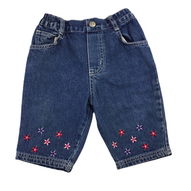 Target blue denim embroidered jeans, elasticated, Inside leg: 16cm, size 00, Pre-loved