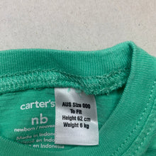 Load image into Gallery viewer, unisex Carters, green cotton t-shirt / top, GUC, size 0000-000,  