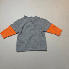 Load image into Gallery viewer, Boys Baby Baby, grey &amp; orange long sleeve t-shirt / top, EUC, size 0000,  