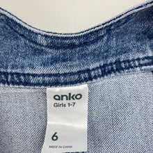 Load image into Gallery viewer, Girls Anko, stretch denim overalls dress / pinafore, GUC, size 6, L: 59cm