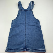 Load image into Gallery viewer, Girls Anko, stretch denim overalls dress / pinafore, GUC, size 6, L: 59cm