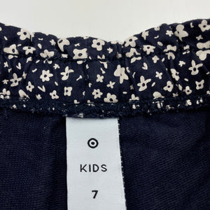 Girls Target, navy floral cotton shorts, elasticated, EUC, size 7,  