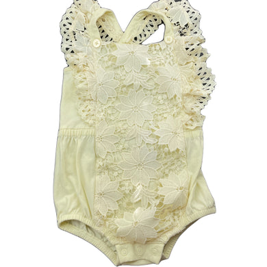 Girls Baby Baby, yellow floral lace romper, EUC, size 2,  